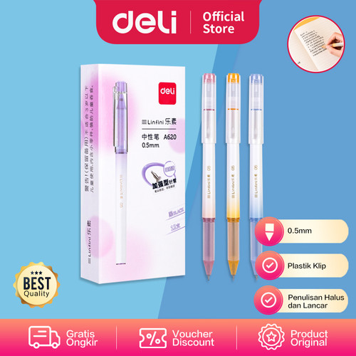 Deli Gel Pen / Pulpen Gel 0.5mm Penulisan Lancar Nyaman Digenggam A620