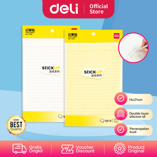 Deli Sticky Notes / Memo Tempel Bergaris 50 lembar 20cm Lem Kuat 21582