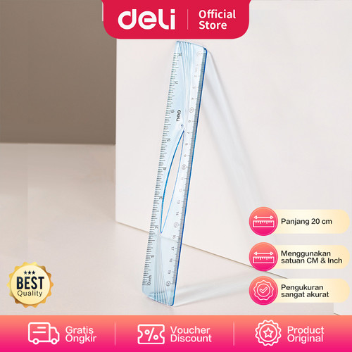 Deli Ruler / Penggaris 20 CM Kokoh Pengukuran CM dan Inch EH10