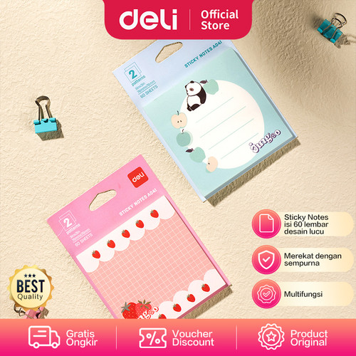 Deli Sticky Notes / Memo Tempel Lucu 60 Lembar Merekat Kuat EA041