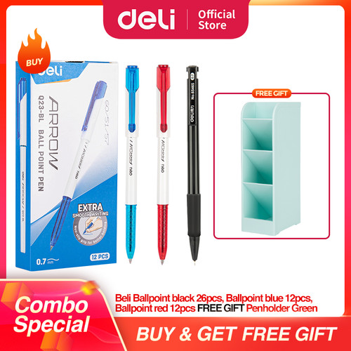 DELI Paket Hemat 7,8,9 - Ballpoin pen 50pcs , Tempat pulpen