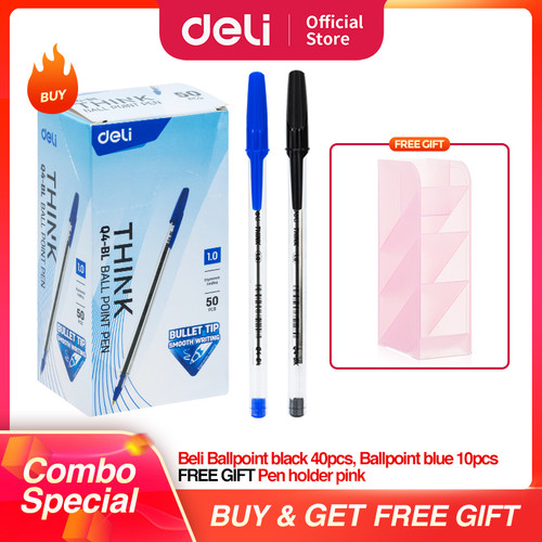 DELI Paket Hemat 4,5,6 - Ballpoin pen 50pcs , Tempat pulpen