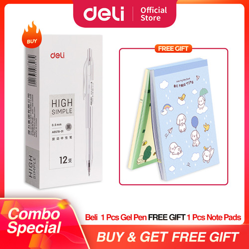 COMBO SUPER HEMAT (Deli Gel Pen / Pulpen Gel Retractable 0.5mm Isi 24)