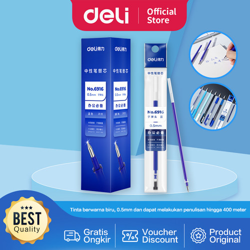 Deli Gel Pen Refill/Isi Pulpen Gel 0.5mm Panjang 130mm Non-Toxic 6916