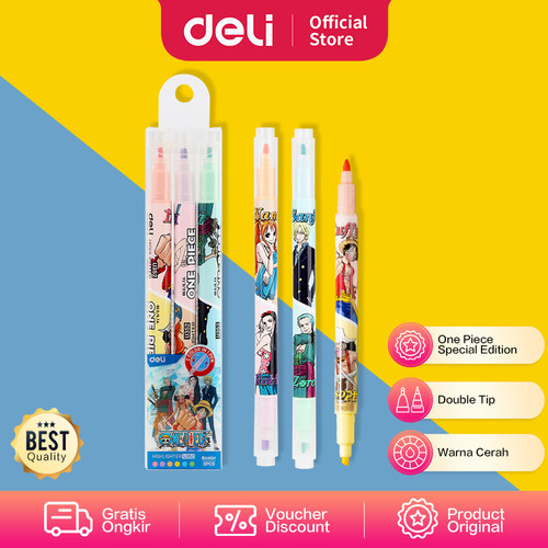 Deli School Highlighter / Penanda Double Tip 6C Edisi One Piece CU352