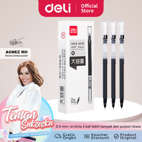 Deli Gel Pen Pulpen Gel 0.5mm Tinta Hitam Isi 12pcs/box A127