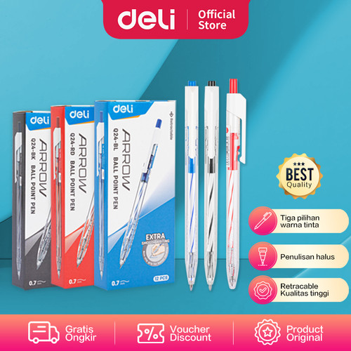 Deli Ballpoint Pen Pulpen Retracable 0.7mm Isi 12 pcs/box EQ24