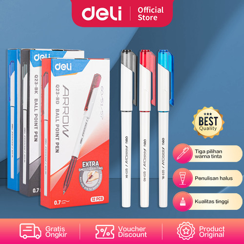 Deli Ballpoint Pen / Pulpen 0.7mm Isi 12 pcs Penulisan Halus EQ23