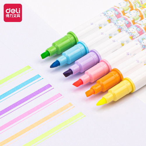 Deli Highlighter / Penanda Dual Tip Berisi 6 Warna Design Lucu S151