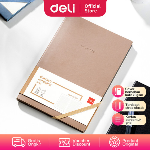 Deli Squared Notebook / Buku Catatan Kotak-Kotak A5 Cover Kulit EN00X