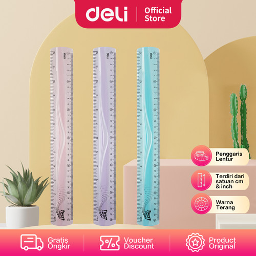 Deli Ultra Flexible Ruler / Penggaris Lentur 20/30cm Warna Terang EH2X