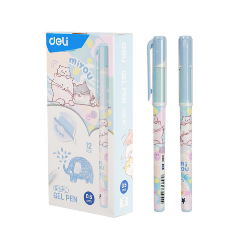 Deli Gel Pen / Pulpen gel 0.5mm Edisi Miyou Tinta Biru/Hitam EG15