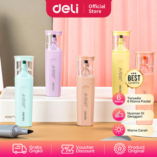 Deli Highlighter Set / Penanda Set Isi 6 Warna Pastel Desain Lucu S616