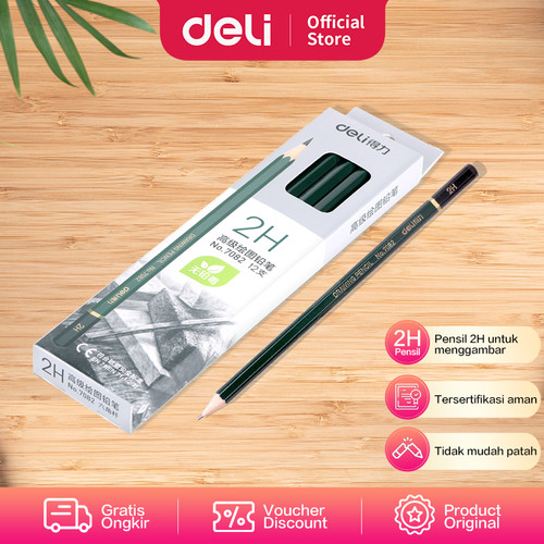 Deli 2H Drawing Pencil / Pensil gambar 2H 12pcs Tidak Mudah Patah 7082