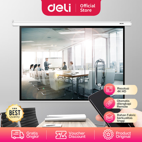 Deli Automatic Screen Proyektor/Layar Proyektor Otomatis 120inch 50441