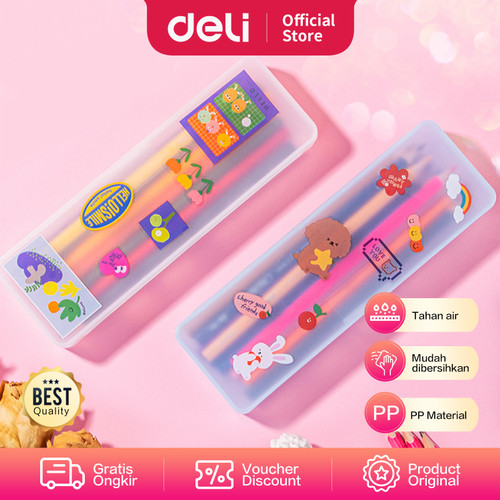 Deli Pencil Pouch / Kotak Pensil Transparant Lucu DIY Sticker 71005