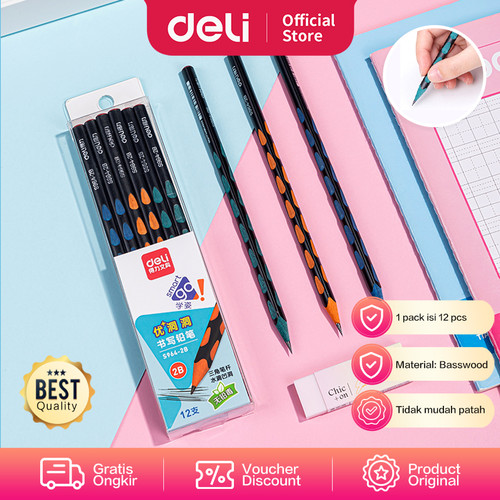 Deli Graphite Pencil / Pensil Kayu Warna Warni 2B Isi 12/pcs S964