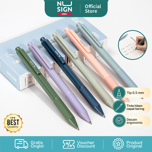 Deli Nusign Gel Pen/Gel Pen Cetek 0.5mm Tinta Hitam Warna Pastel NS559