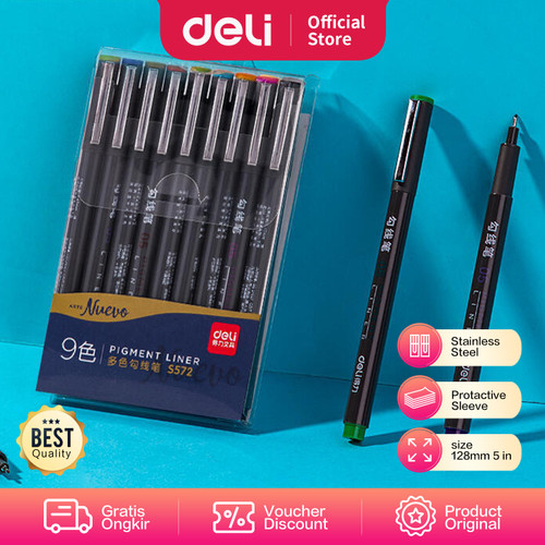 Deli Fine Liner / Spidol Berwarna 0.5mm Isi 9 Warna Tahan Air S573