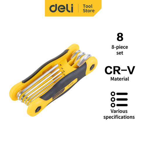 Deli Folding Hex Key/Set Kunci L Lipat 1.5-8mm Ujung Rata DL3598