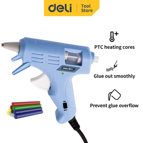 Deli Hot Melt Glue Gun /Lem Tembak 20W Biru/Pink Gratis 10Lem DL39002X