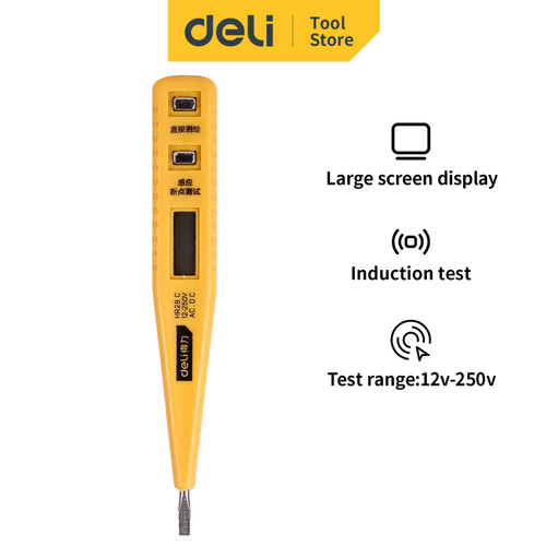 Deli Digital Test Pen / Tespen Digital 12-250VAC /DC 13 cm DL8003