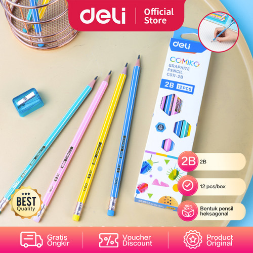 Deli Pensil 2B Hexagonal Lapisan Luar Warna Pastel 12pcs EC011-2B