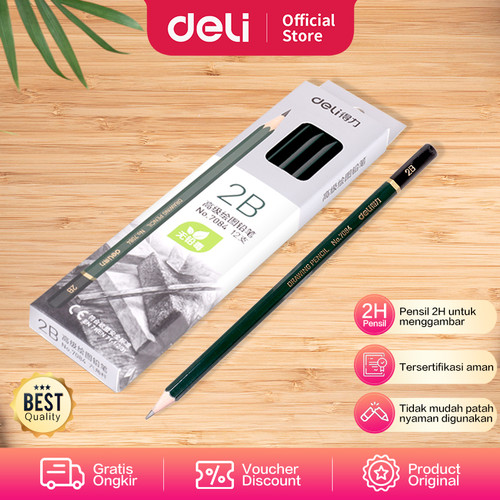 Deli Graphite Pencil 2B\Pensil Kayu 2B Hitam Pekat 12pcs/box 7084