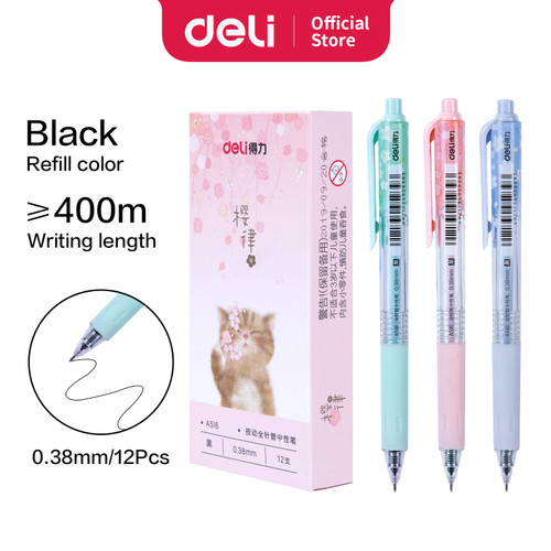 Deli School Gel Pen Pulpen Sekolah 0.35/0.38/0.5mm Tinta Warna Hitam