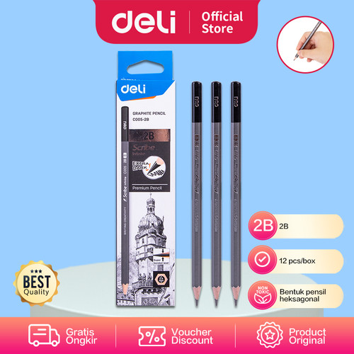 Deli Scribe Graphite Pencil Pensil Grafit 2B isi 12 pcs EC005-2B