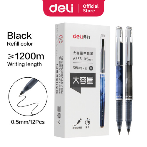 Deli Office Gel Pen Pulpen Kantor 0.5/0.7/1mm Tinta Hitam S26 S34 A536