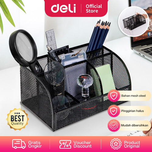 Deli Desk Organizer Tempat Alat Tulis Warna Hitam, Bahan Kuat 8903