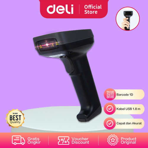 Deli Barcode Scanner Alat Pembaca Barcode Dengan Kabel E14953