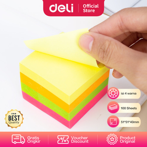 Deli Sticky Note Pad Notes 4x100Sheets Menempel Dengan Baik EA03303