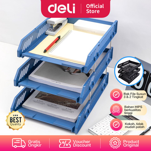 Deli File Tray Rak Penyimpan File 2&3Tingkat Bahan Plastik E9208 E9209