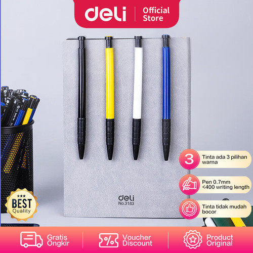 Deli Pulpen Retractable 3 Warna 1Box isi 36Pcs hasil tinta tebal 6546