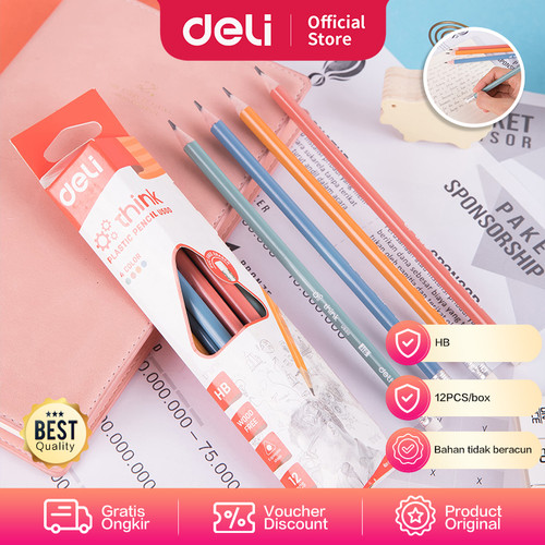 Deli Pensil Plastik HB 12PCS/Kotak,Bentuk Segitiga EU50000