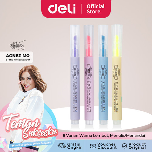 Deli Highlighter 6-Warna Candy, desain kepala miring S731