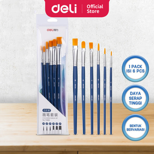 Deli set kuas warna biru (6 pcs / pack) kombinasi bentuk kuas 73885