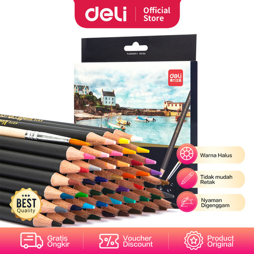 Deli pensil warna 48C waterproof dengan kuas non -toxic 6520