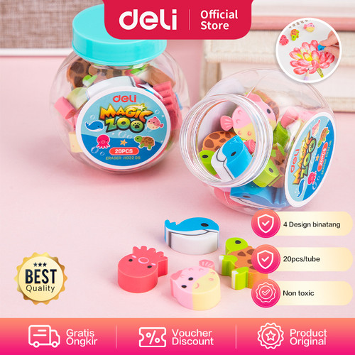 Deli Penghapus Desain 4 Hewan lucu dan menarik dalam tabung EH03206