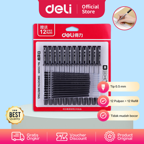 Deli 33205 pen 12 pcs plus 12 refils