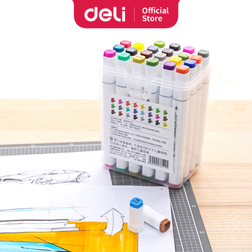 Deli spidol 24warna dengan ujung Tip ganda Desain profesional 70801-24