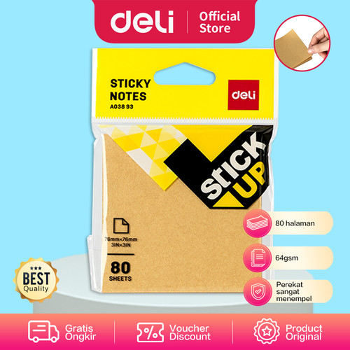 Deli kraft Sticky note pad 76x76mm 3 '' × 3 '' 80 halaman EA03893