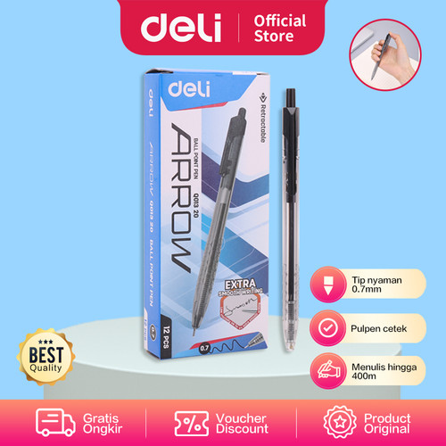 Deli EQ01320 Retractable Smooth Ballpoint Pen 0.7mm Black / Pulpen