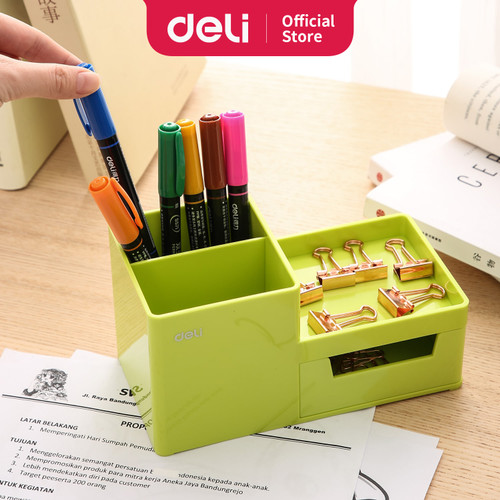 Deli EZ25150 ABS,PS Desk Organizer Green, 3comp., 1 drawer (Green)