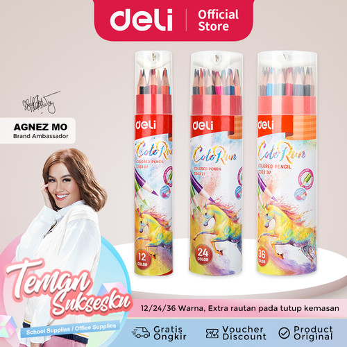 Deli EC00307 Pensil Warna 12 Warna dengan Bonus Rautan Pensil