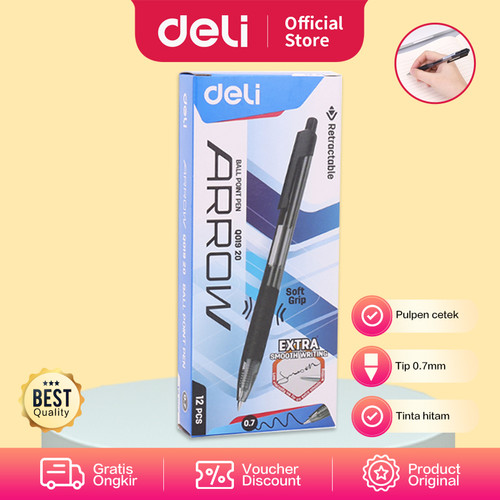 Deli EQ01920 Retractable Smooth Ballpoint Pen 0.7mm Black / Pulpen