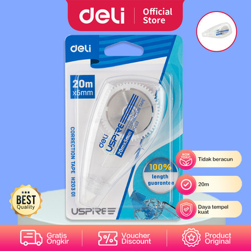 Deli EH20301 Tip X-Correction Tape w/cap 5mm20m-Biru