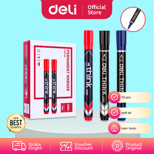 Deli EU10030 (BOX) Permanent Marker/Spidol Permanen-Blue 12 Pcs